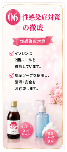 性感染症対策・イソジン2回ルール・抗菌ソープ使用