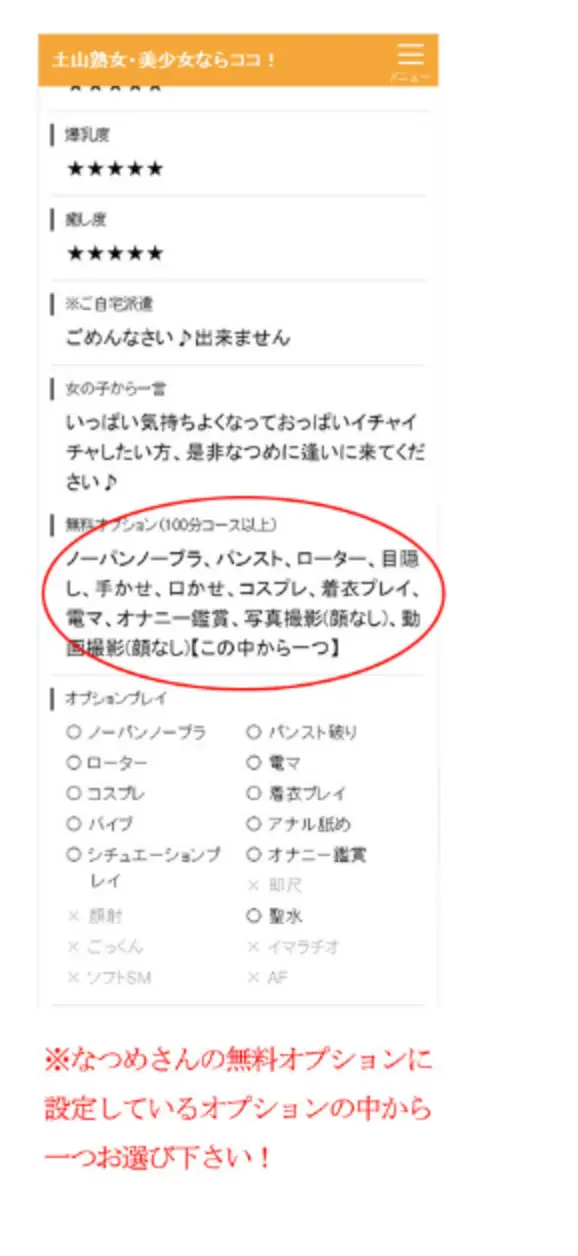 無料対象オプションの確認例